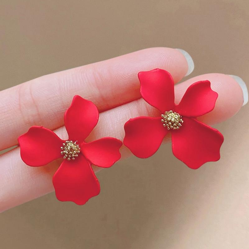 

Большие красные серьги-гвоздики в виде цветов для женщин, французские ретро изысканные элегантные японские милые смоляные серьги, свадебная вечеринка, ювелирные изделия