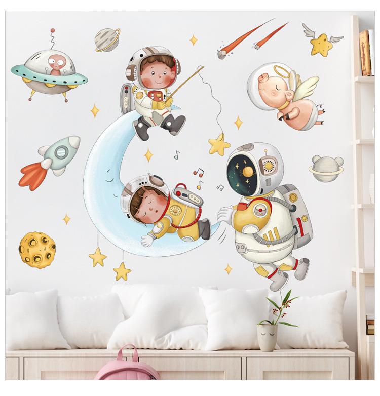 Travel Sky Cradle Astronaut Wall Decal Children's Room Kindergarten Classroom Decoration Rocket Wall Decal