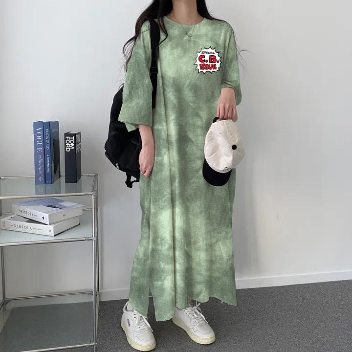 

Slimming Tie-Dye Color-Block T-Shirt Dress - Summer 2024 Medium синій