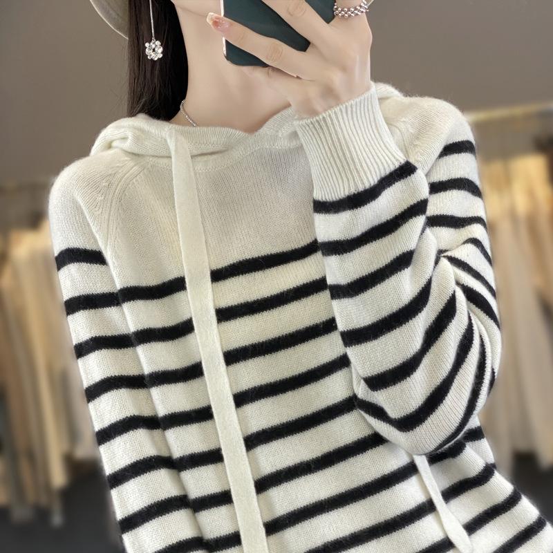 

Новый флисовый вязаный свитер Энди, полосатое худи-пуловер, свободный теплый свитер S