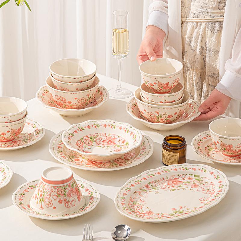 Underglaze Ceramic Tableware Set, Bowls And Plates, Household Fresh Rice Bowls And Plates, Soup Bowl Combination, Dishes, Fresh Air