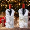 Christmas Faux Fur Wine Bottle Covers Xmas White Plush Wine Bottle Bags for Winter Holiday Party Bottle Decorations