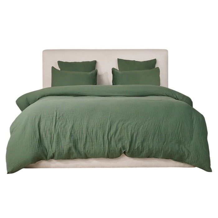 Housse De Couette + Taies Gaze De Coton Lave 220 X 240 Cm Douceur Vert