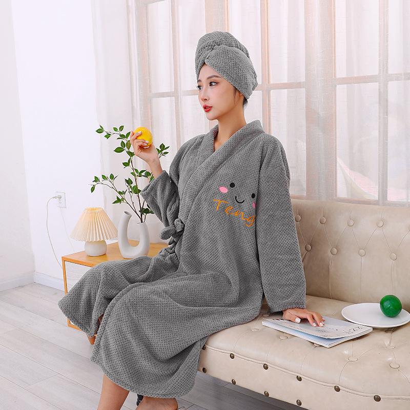 Winter Women's Bathrobes Bath Towels Coral Fleece Thickened Home Cross Tied Long Sleeved Bath Skirts