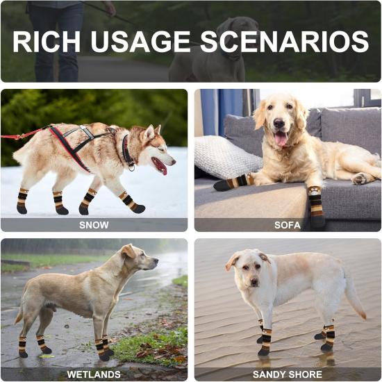 BEAUTYZOO Anti Slip Dog Socks Boots to Prevent Licking Paws, Waterproof Dog Shoes for Winter Snow/Hot Pavement, Grippy Socks with Double Straps for