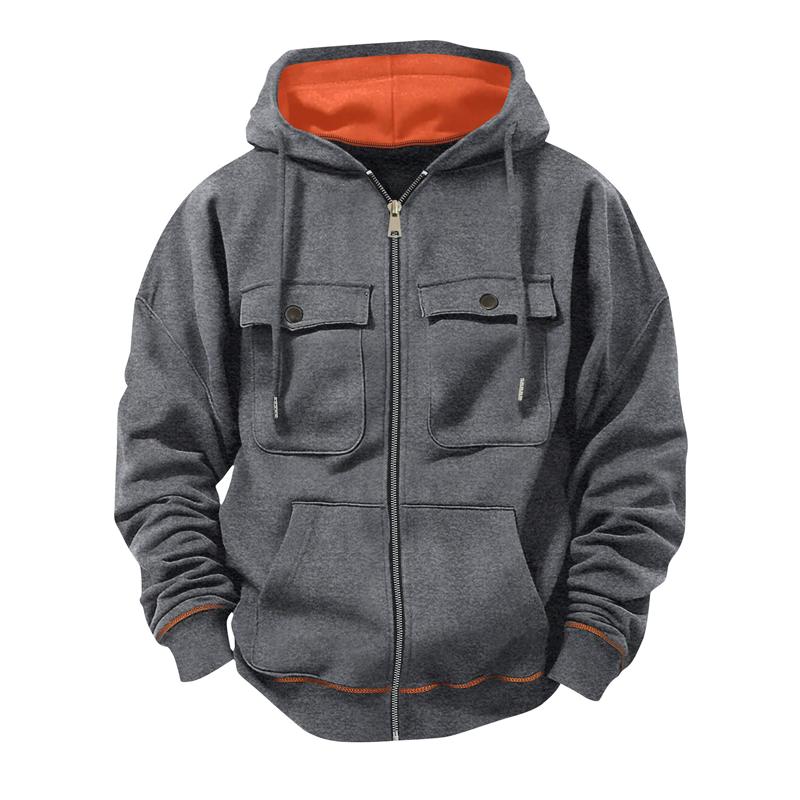 Herren Herbst Winter Multi-Taschen Fleece Kapuzenpullover Lässig Reißverschluss Mode Sport Streetstyle Kapuzen-Hoodies Herren