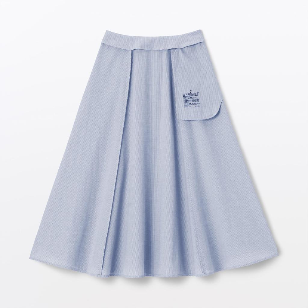 MUJI Women's Cool Flared Skirt, BE1VTA5S, Sax Blue Stripe, Size M