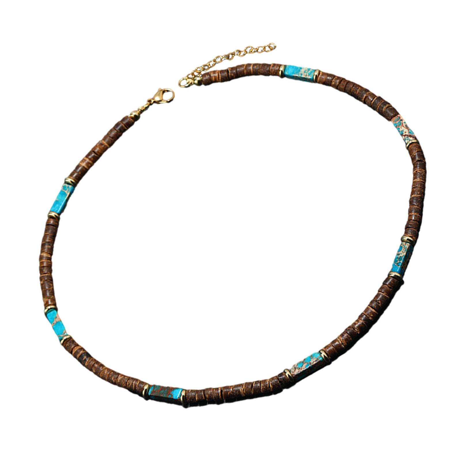 

Этническое колье с бусинами из коричневой кокосовой скорлупы и натуральных камней для уникального летнего образа. синий