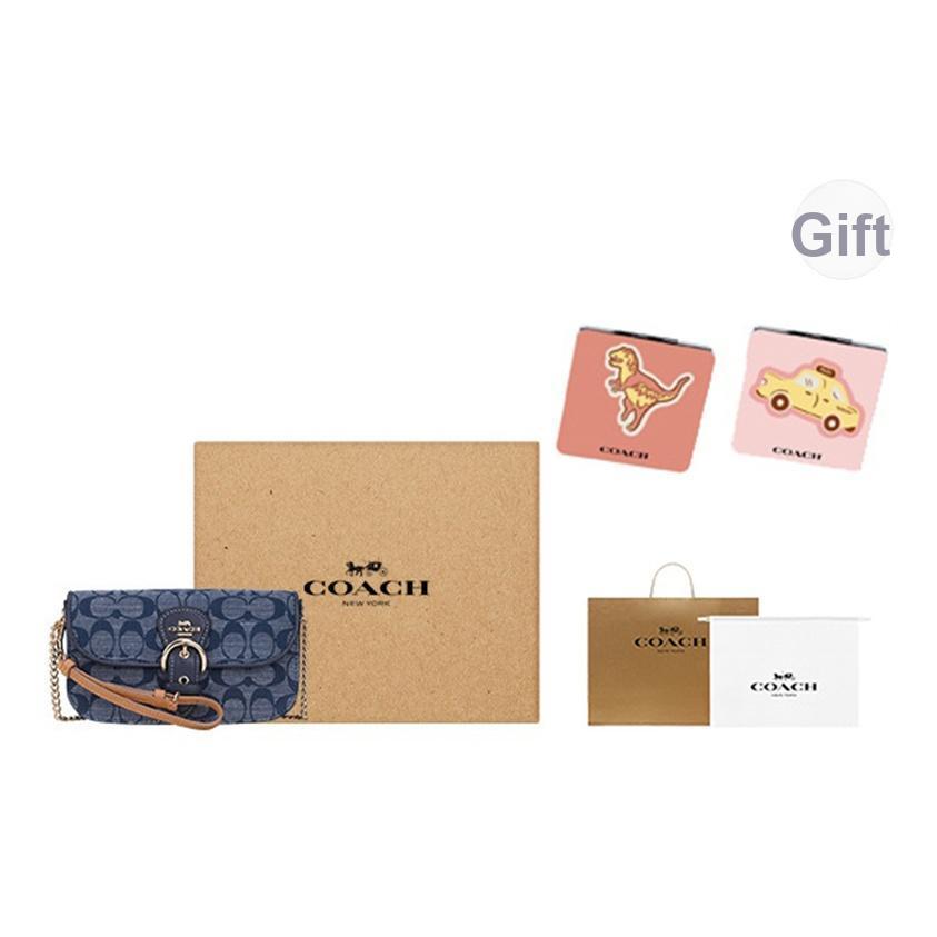 Coach Kleo Series 19 Chambray Monogram Saddle Flap Leather Shoulder Bag Women Shoulder Bag Denim-Blue C8304-IMDEI