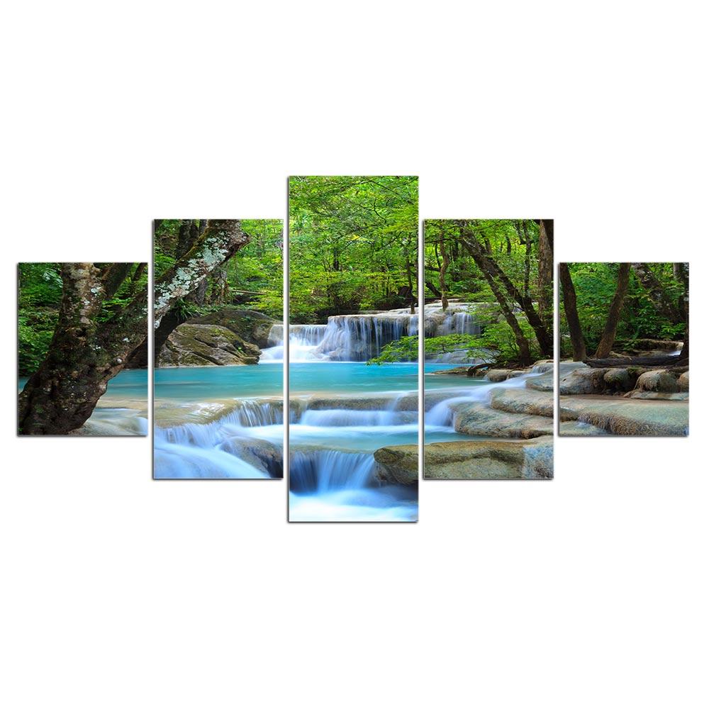 5 Pieces Natural Waterfall HD Prints Canvas Painting Posters Home Decor Paintings Wall Art Scenery Pictures for Living Room