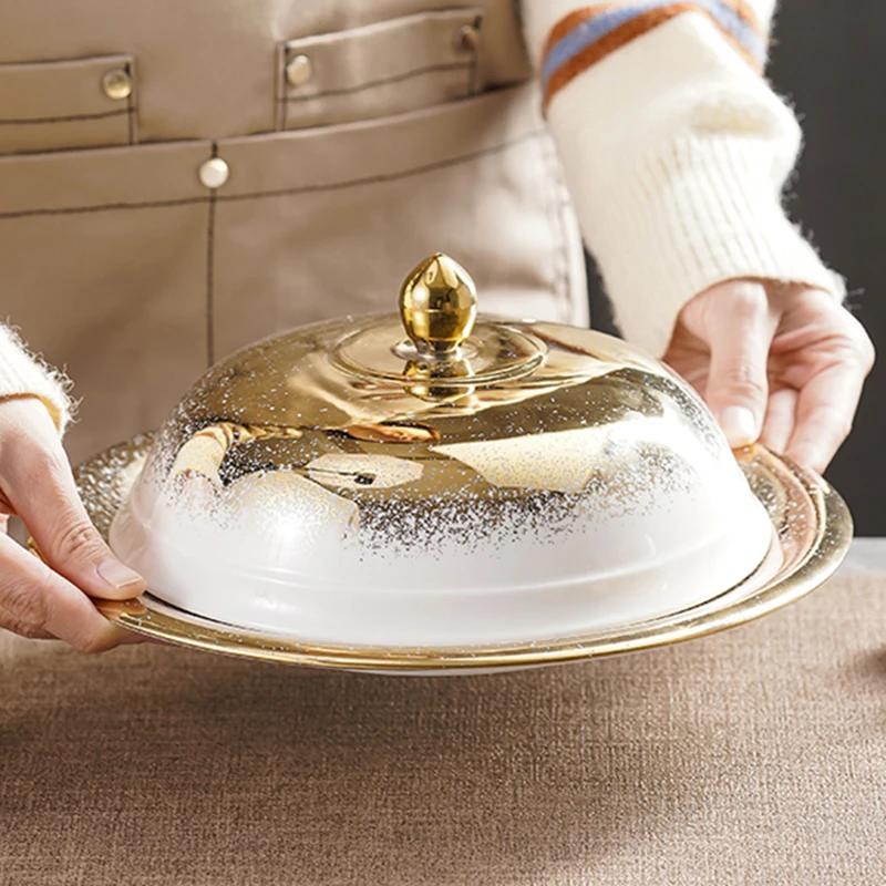 Light Luxury Restaurant Ceramic Plate Set Creative Round Abalone and Sea Cucumber Plate Delicious Dessert Household Tableware