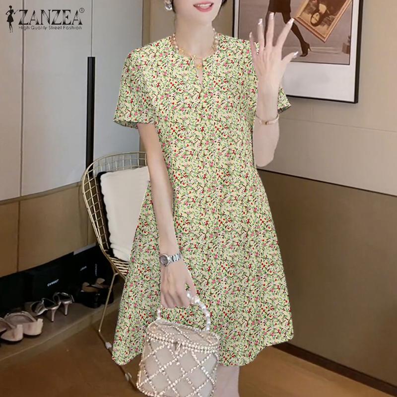 ZANZEA Women V-Neck Summer Casual Short Sleeve Floral Dress
