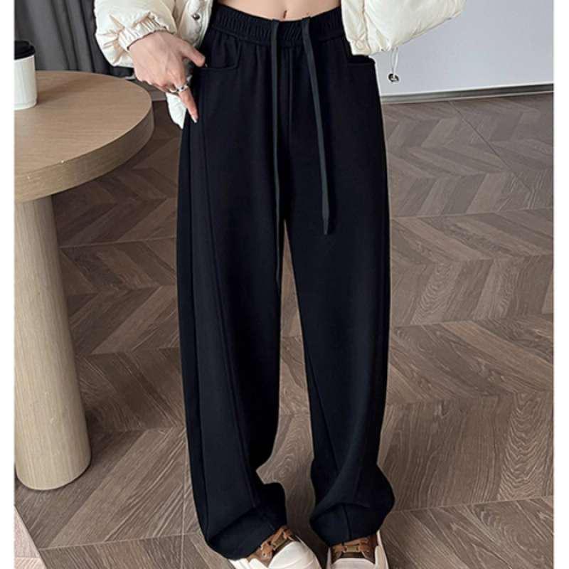 Deep Grey Cashmere Scimitar Women s Wide-Leg Pants, Autumn/Winter Collection, Plus Velvet, Relaxed Fit L