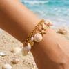 Ocean Style Gold Color Metal Starfish Conch Charm Bracelet For Women Boho Sea Star Imitation Pearl Bangle Summer Beach Jewelry