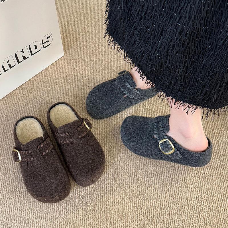 inner height-increasing thick-soled fluffy slippers for women to wear outside autumn and winter new velvet warm bag head half slippers