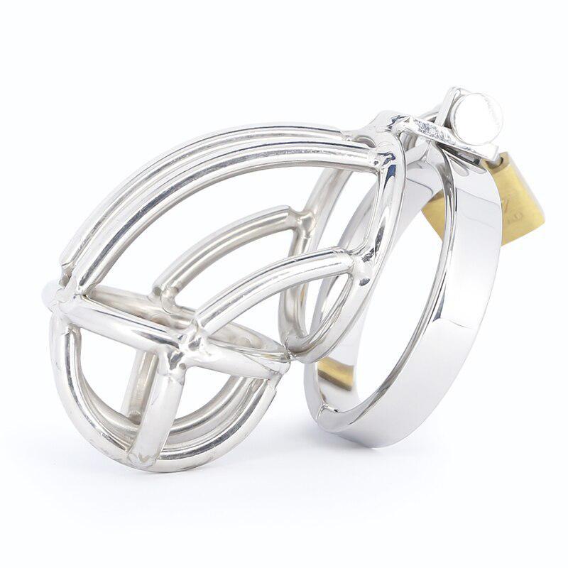 Stainless Steel Male Breathable Cage Ring Lock Chastity Cage with Padlock Belt