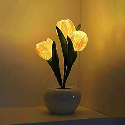 Night Light USB Rechargeable Wireless Tulip LED Lamp Touch Control Dimmable Cute Desk Lamp for Bedroom Living Room Travel Gift for Women Mom