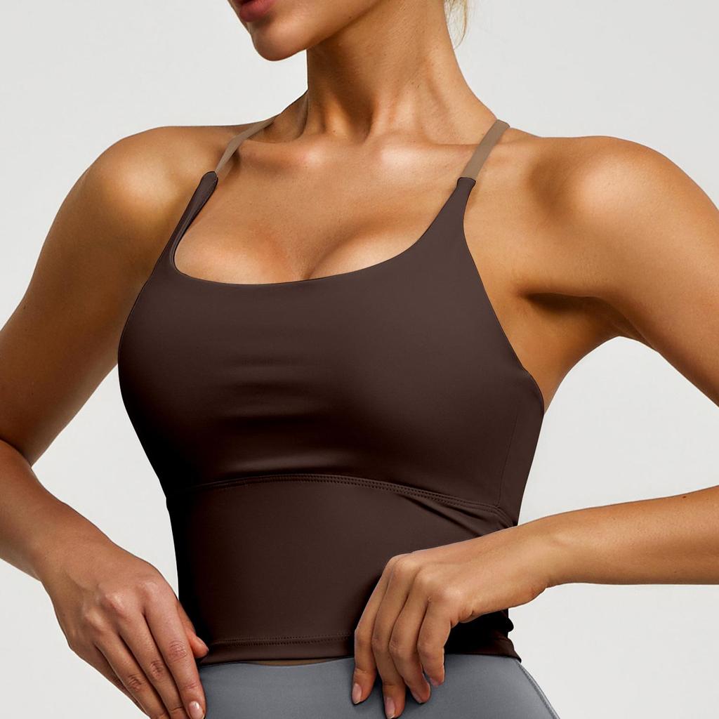Women's Nude Sports Vest with Cross-Back Straps and High-Elastic Chest Pad