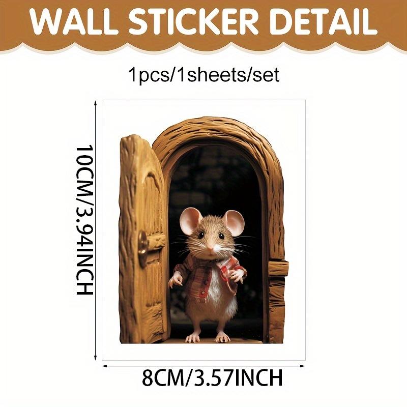 Whimsical 3D Mouse Hole Wall Decal- Adorable Red-Coated Mouse Peeking Design,Easy Apply Detachable PVC Sticker for Living Room