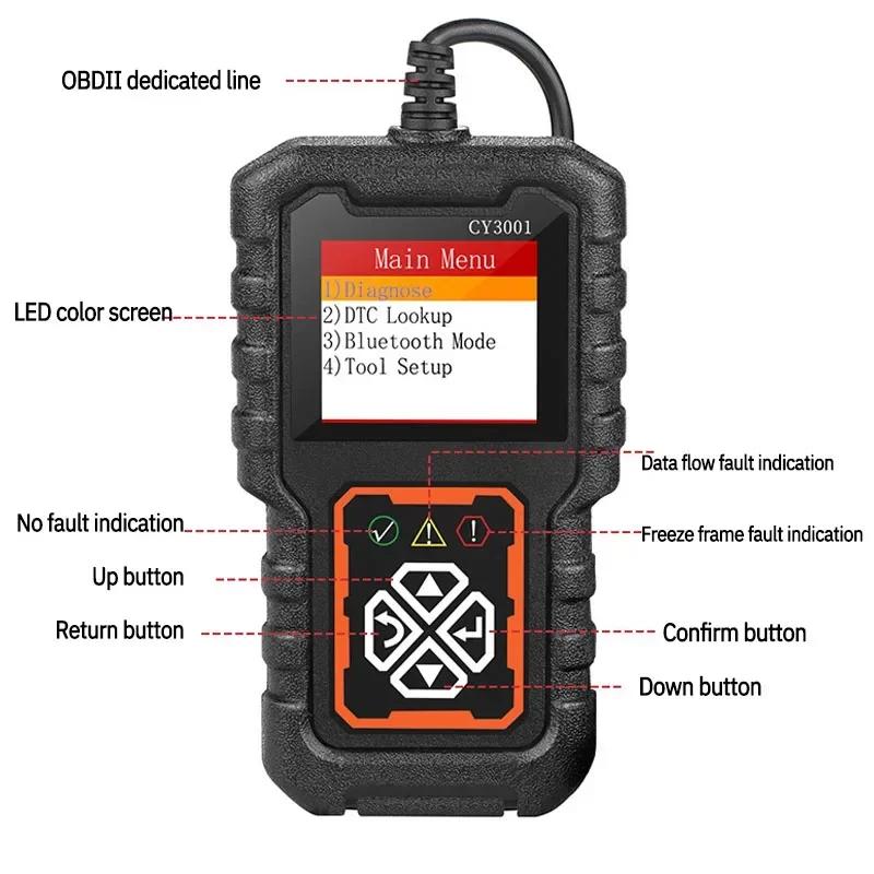 new OBD2 Scanner Live Data Professional Automotive Fault Detection Device CY3001 Reading Card Engine Detection Tool Elm327