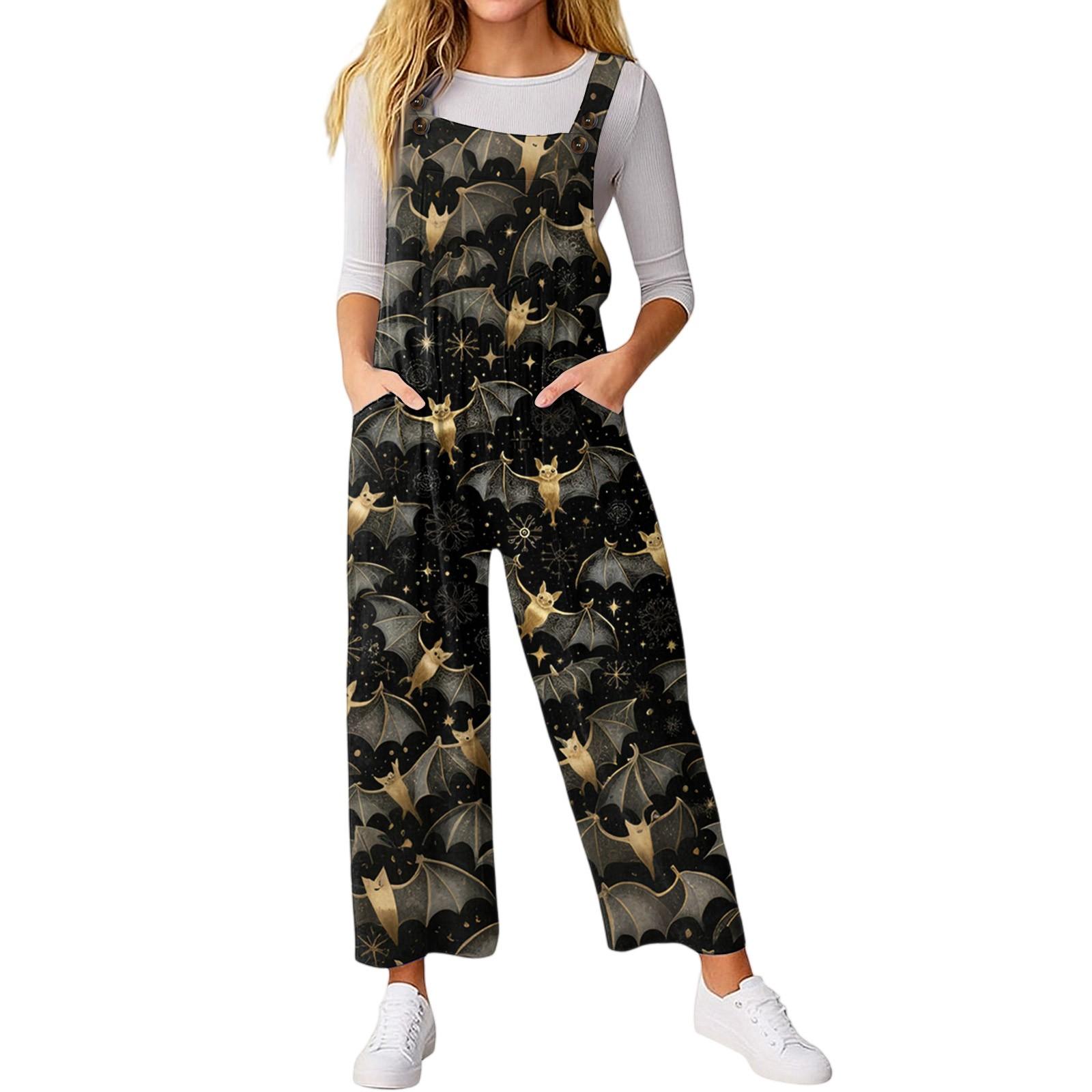 

Women’s Loose Casual Sleeveless Jumpsuit Halloween Printed Jumpsuit Printed Jumpsuit L чорний