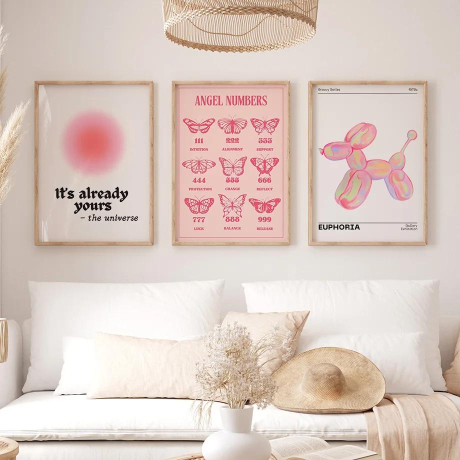 Pink Angel Number Poster And Prints Flower Maket Exhibition Gallery Wall Art Canvas Painting Pictures For Living Room Decor