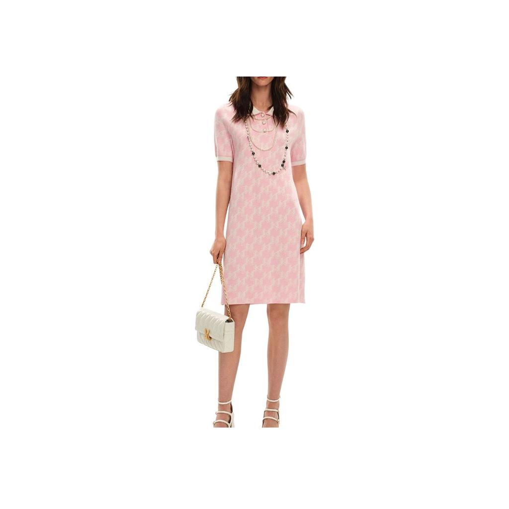 Karl Lagerfeld Color Block Polo Neck Midi Dress Short Sleeve Women dresses Pink M22E13H7541