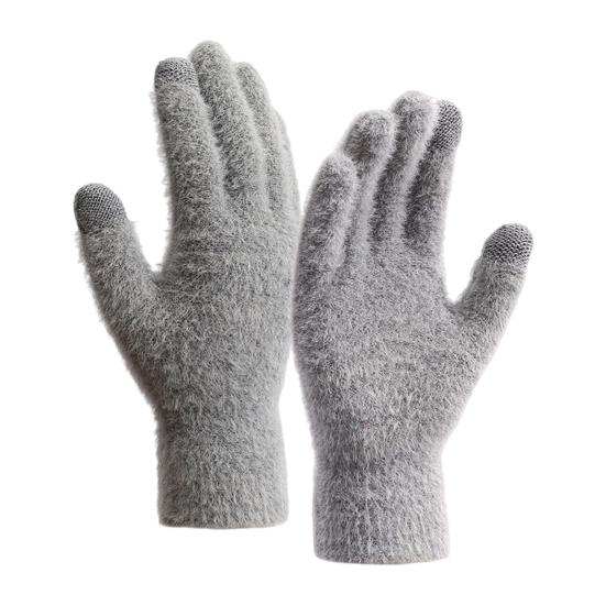 

1 пара зимних перчаток унисекс, толстые плюшевые перчатки с пятью пальцами, нескользящие, для сенсорного экрана, однотонные, эластичные, сохраняющие тепло, перчатки для велоспорта и активного отдыха на открытом воздухе