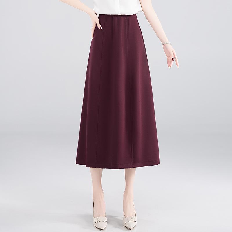 Women's High-Waisted Spring 2026 Slimming Skirt, Mid-Length, Elastic Waist, Umbrella Style, Petite Fit, Elegant Drape
