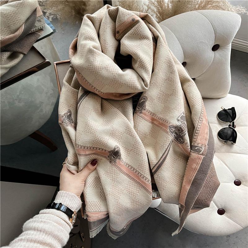 New imitation cashmere scarf women's high-end sense autumn and winter fashion thickened fringed shawl double-sided warm scarf