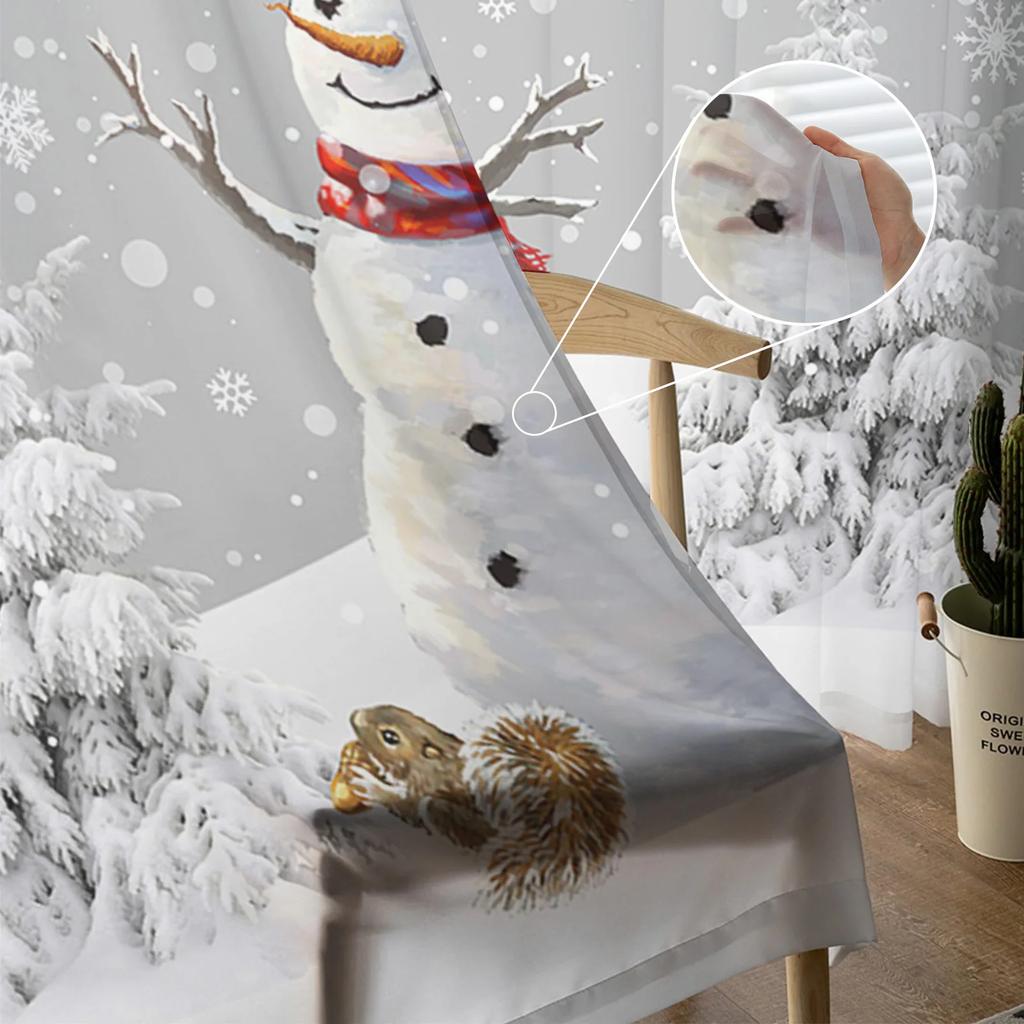 Christmas Tree Snowman Snowflake Grey Sheer Curtains for Living Room Decoration Window Curtains Kitchen Tulle Voile Curtains