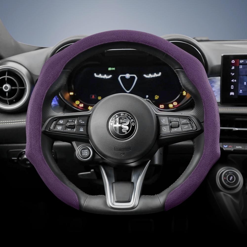 IMKC9 Suitable for Alfa Romeo Premium Suede Snap-On Steering Wheel Cover, Non-Slip and Durable Giulia 952 Stelvio 949 147 Mito Giulietta Tonale 965