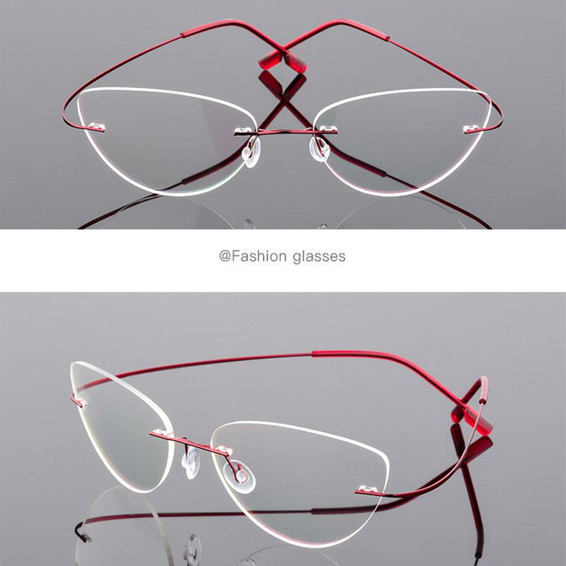 Rimless Cat Eye Titanium Alloy Glasses Men Ultralight Eyeglasses Women Frameless Eyewear Optical Myopia -0.5 -1.0 -1.5 To -6.0