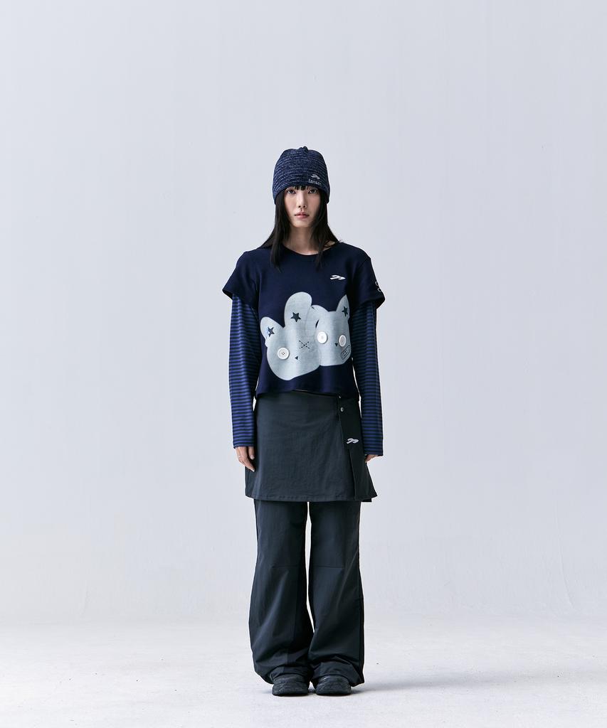 TANSANMAGNESIUM Rabbit Button Layered Long Sleeve (Navy)
