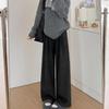Women's Retro Plaid Wool Fleece-Lined Wide-Leg Pants - Casual Loose Fit for Autumn and Winter