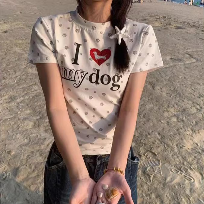 

Летняя хлопковая женская футболка с милым принтом букв, стразы горячей фиксации, повседневная, приталенного кроя, с круглым вырезом и короткими рукавами, футболка харадзюку белая y2k топ XL