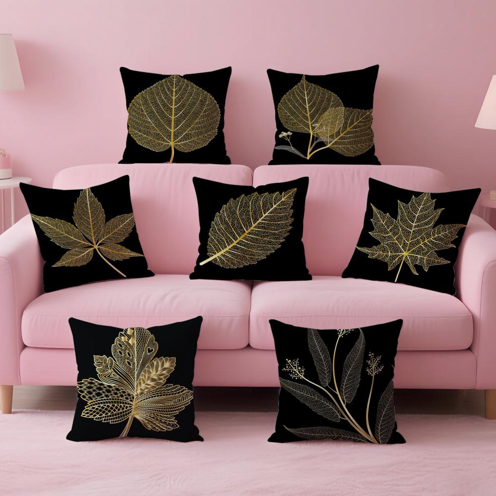 Elegant Floral ATr Golden Leaf Branch Pattern Cushion Cover Pillow Case Soft Skin Friendly Fabric Concealed Zipper