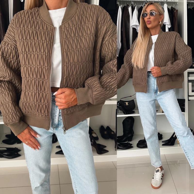 Embroidered Cotton-Padded Short Zipper Jacket for Autumn and Winter