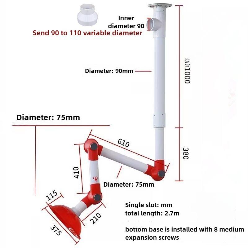Laboratory Universal Suction Hood Professional Exhaust Hood Arm Positioning Smoking Ventilation Exhaust Tube Gas-Collecting Hood красный