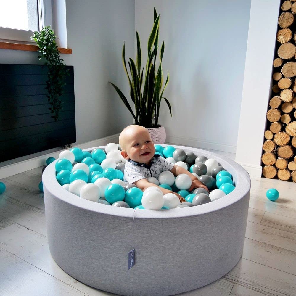 KiddyMoon 90x30cm/200 Balls Balls 7cm / 2.75in Baby Foam Ball Pit, Light Grey:dark Turquoise/pastel Beige/white/mint