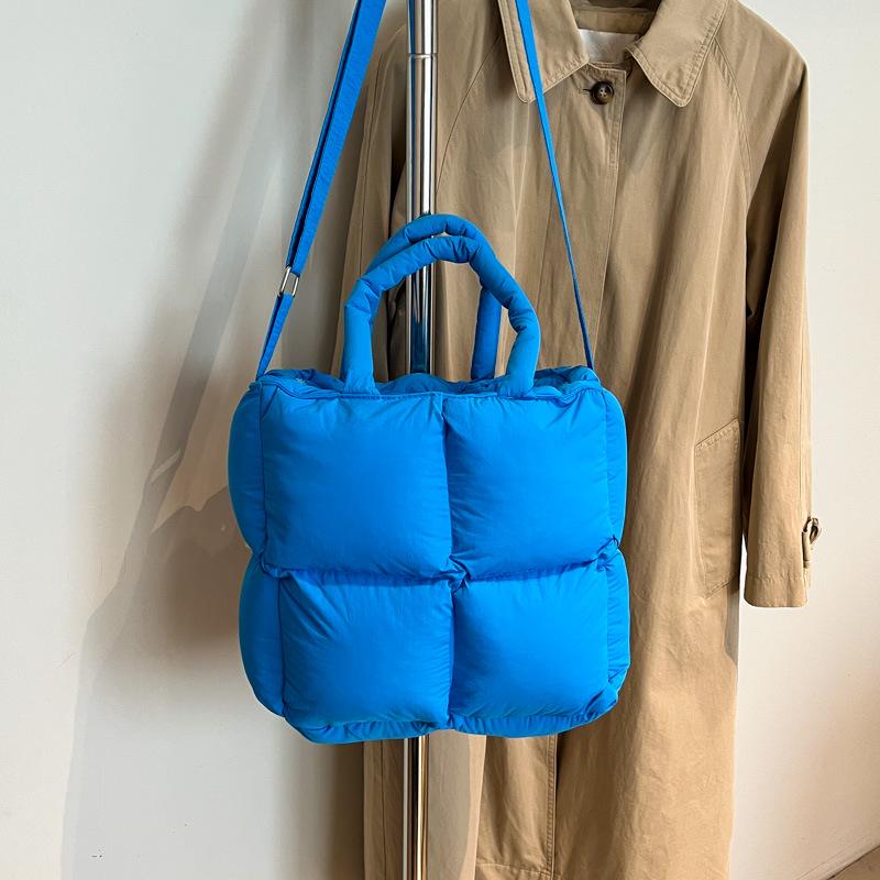 Lightweight, Fashionable Candy-Colored Down Jacket with Quilted Shoulder and Puff Crossbody Bag, Large Capacity, Solid Color