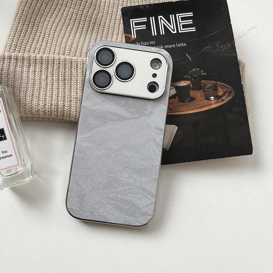 Plating Learther Phone Case for iPhone 17 Air 16 13 14 11 12 15 Pro Max Plus Case Camera Lens Protector Hard Cover