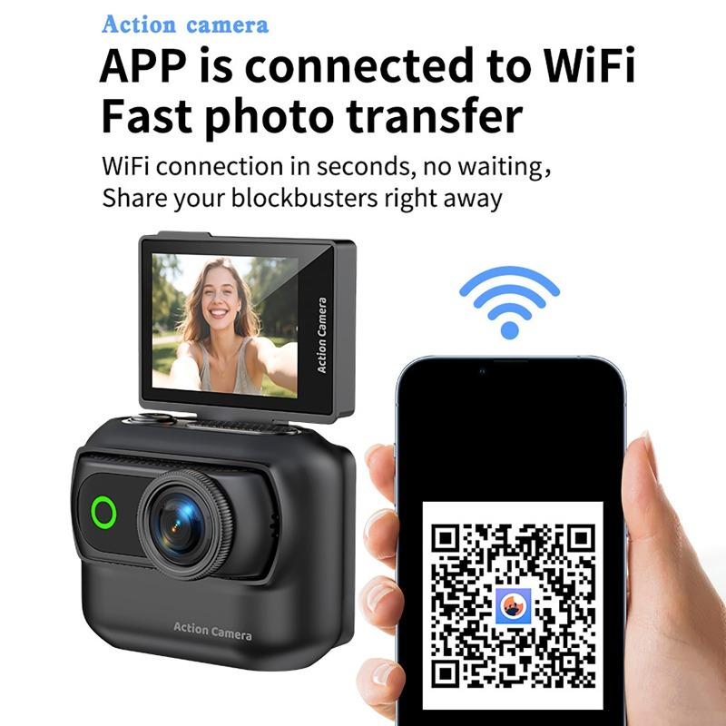 Portable Palm-Sized Action Camera with 2.0in Flip Screen 1080P 4K HD Magnetic Detachable Mini Cam for Day or Night Vlog Shooting