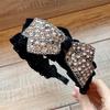 Women's Gold Velvet Pleated Sweet Style Headband Hot-Studded Large Bow Fully Rhinestone-Embellished Design High-Crown