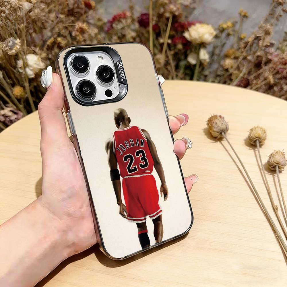 Basketball Michael J-jordan Phone Case For iPhone 17,16,15,14,13,12,11 Plus,Pro Max,XS,Colored Silver Plated Inside Cover