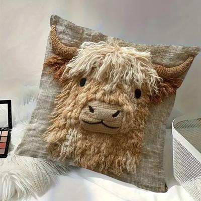 Highland Cow Pillow Cover Cute Cow Pattern Pillowcase with Hidden Zipper Home Decor Throw Pillow Case for Farmhouse Living Room Bedroom Sofa