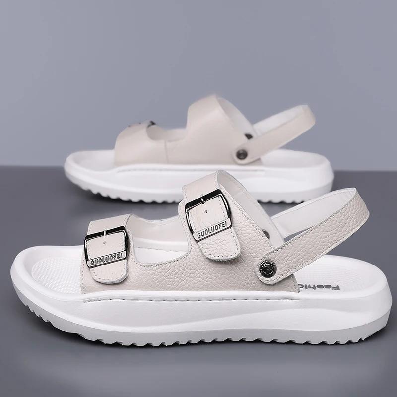 Fashion Summer Soft Soled Comfortable Outdoor Beach Shoes Double Button Open Toe Sandals Two Wearing Methods Breathable Adult Slippers