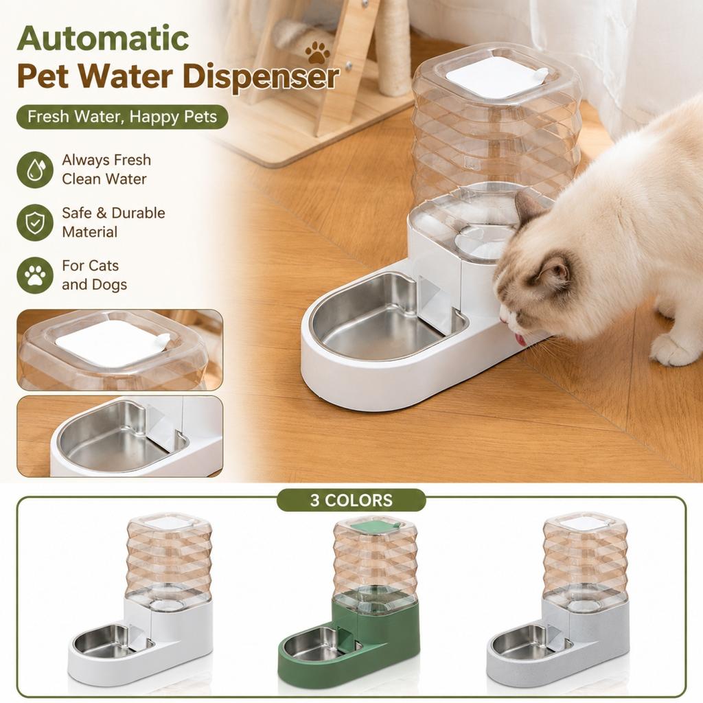 Automatic Pet Water Dispenser Stainless Steel Pet Drinking Fountain Water Feeder for Cats and Dogs Easy to Clean and Refill
