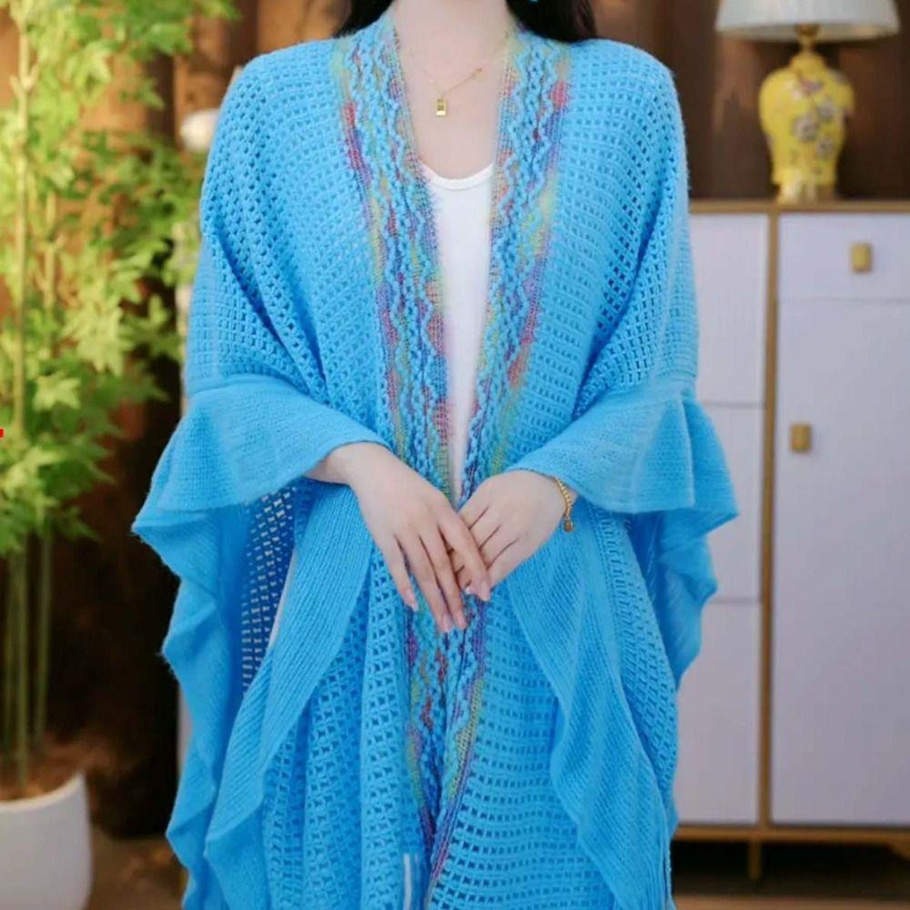 Ethnic Style Ladies Tassel Cape Hollow Wraps Scarf Coat Womens Knitted Shawl