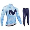 Movistar Herbst Pro Team Radtrikot 19D Trägerhosen-Set MTB Uniform Fahrradbekleidung Schnelltrocknend Fahrradkleidung Herren Langarm Radbekleidung